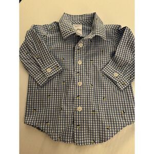 Starting Out Baby Boy Blue Gingham Sailboat Button Down Shirt‎